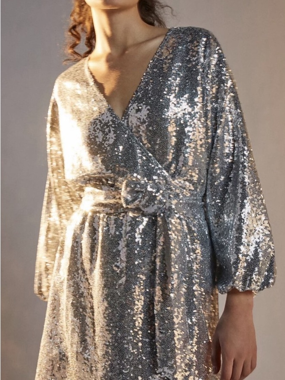 Anthropologie Lisabette Silver Sequin Dress with Belt